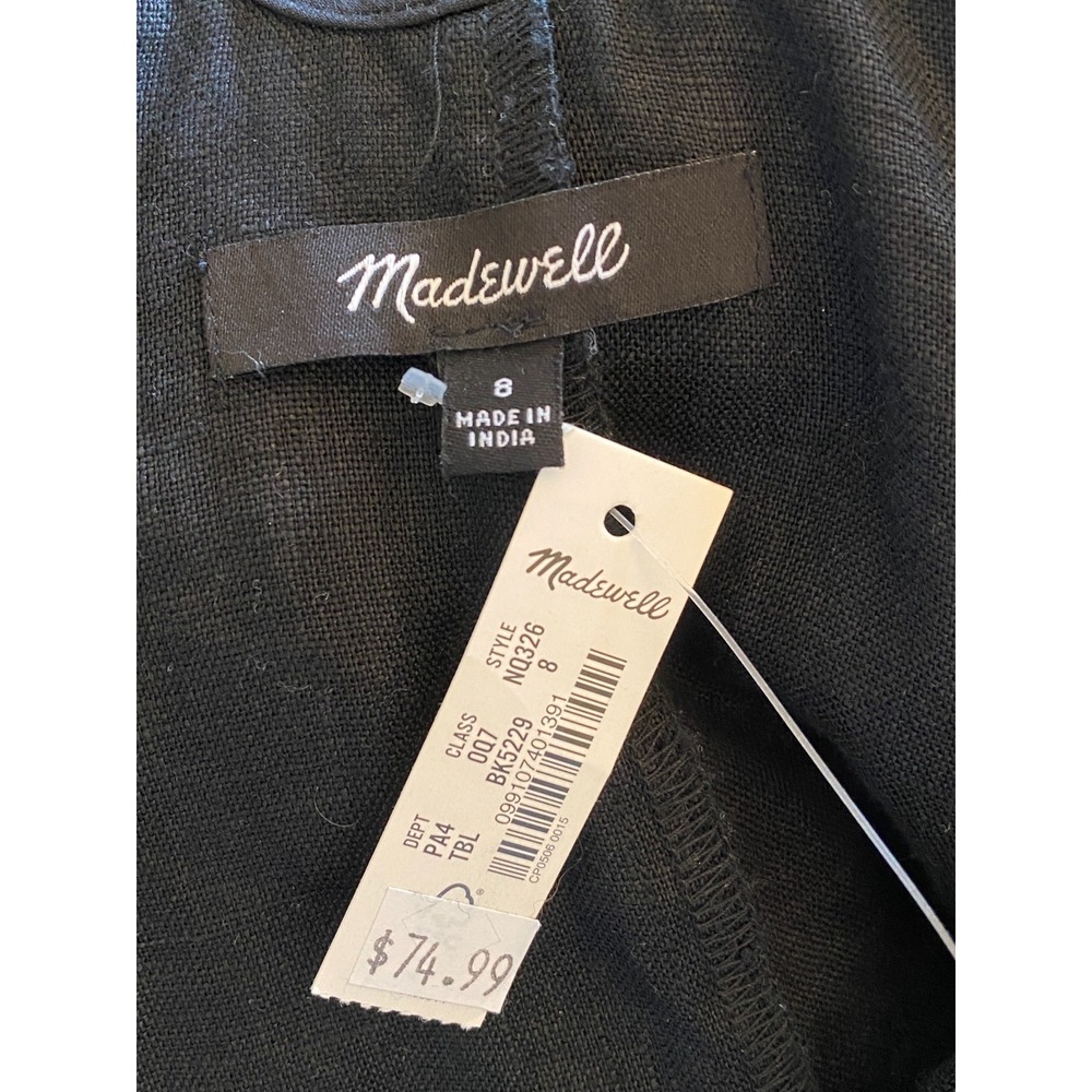 Madewell Black Linen Short Dress Sz 8 Cross Back Beach Swim Cover Minimalist NWT - Picture 6 of 9